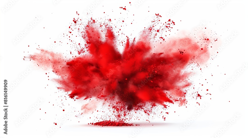 A dynamic and energetic image of a cloud of red paint exploding, reminiscent of action or a violent event