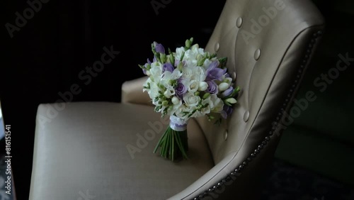 wedding bouquet on the chair