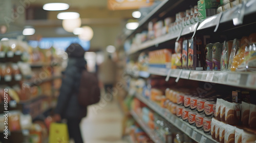 Wallpaper Mural Coronavirus related sign rationing food at a supermarket with shopper in the distance : Generative AI Torontodigital.ca