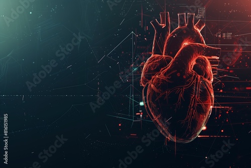 Diagram of the four-chambered human heart on a dark background.  Еmpty space for text. Concept of human anatomy photo