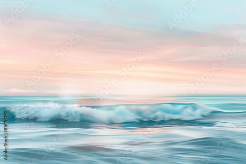 Soft-focused image of a gentle ocean wave under a pastel sky at sunset or sunrise