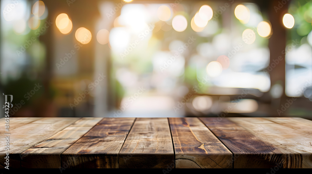 Wooden table on abstract blurred interior restaurant background and free space for decoration display or montage products : Generative AI Wooden table on abstract blurred interior restaurant background and free space for decoration display or montage products : Generative AI