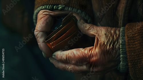 Empty wallet in the hands of an elderly man Poverty in retirement concept : Generative AI