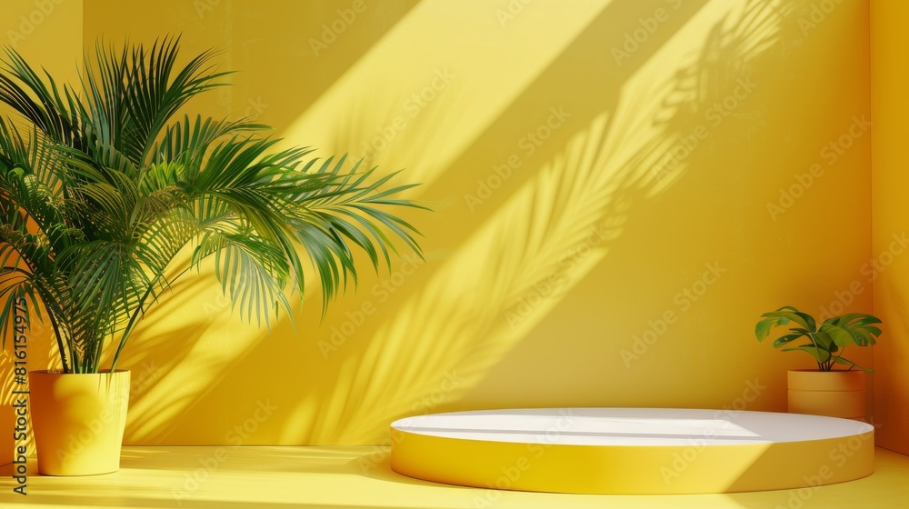 Yellow Room With Plants and Round Table Yellow Room With Plants and Round Table
