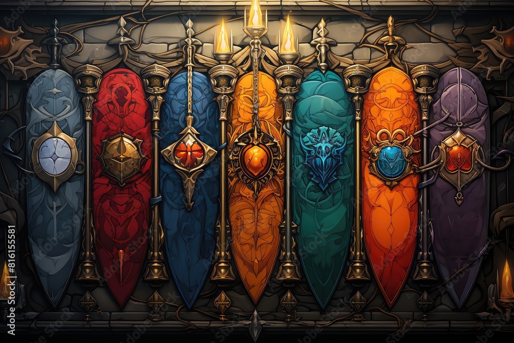 Fototapeta premium Cartoon flat design top view medieval theme water color Complementary Color Scheme