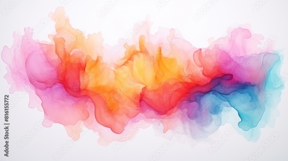 Fototapeta premium A vibrant abstract image featuring a flowing cloud of smoke in warm hues against a white backdrop, symbolizing creativity and fluidity