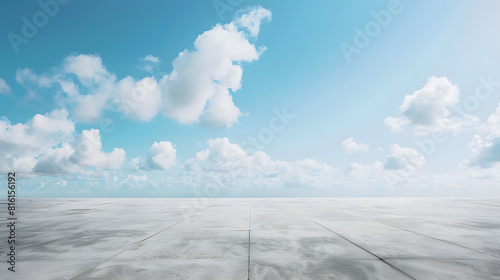 Fototapeta Naklejka Na Ścianę i Meble -  Blue Sky Background Cloud Horizon with Empty Concrete Floor : Generative AI