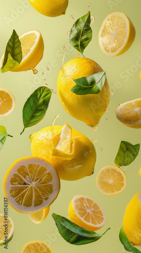 Fresh lemon slices dropping with zest