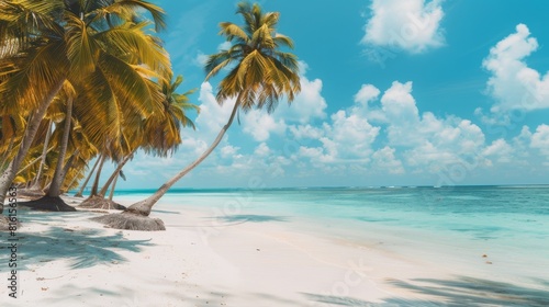 White Sandy Beach With Palm Trees