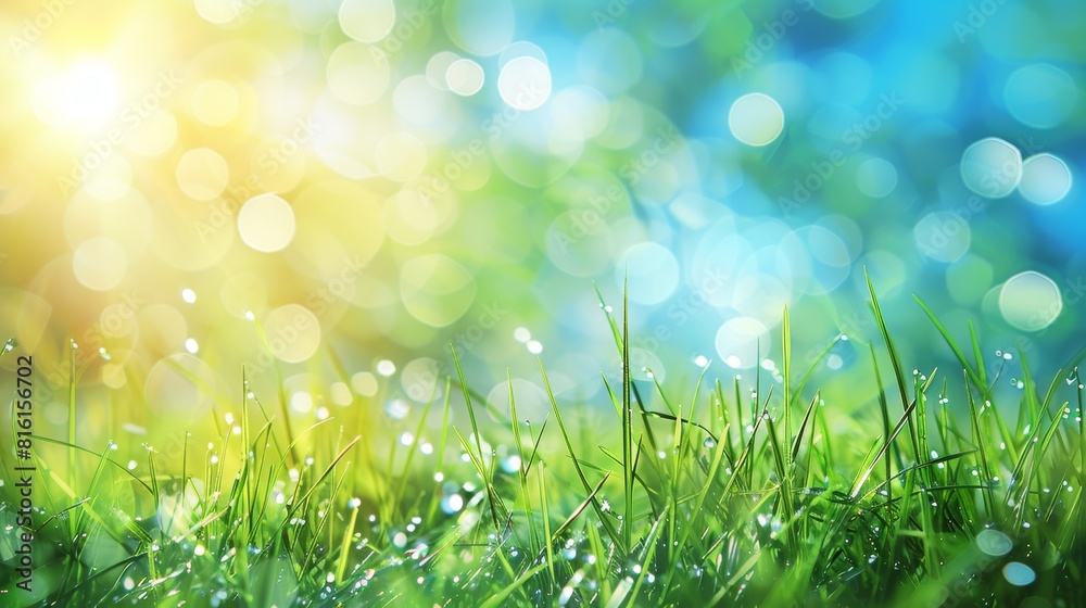Obraz premium Lush Green Grass With Water Droplets