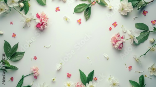 White Background With Pink and White Flowers
