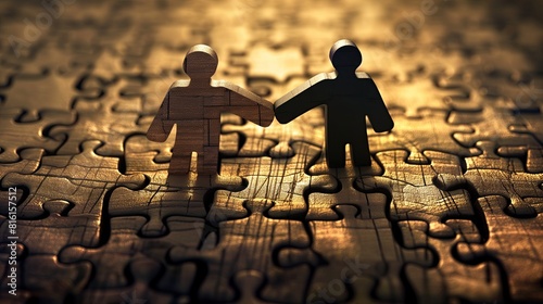 Puzzle Piece Figures Handshake, Concept of Problem Solving and Connection