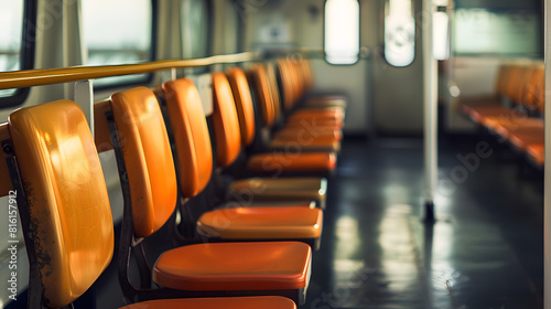 Empty seats on a ferry boat in Rotterdam Netherlands : Generative AI photo