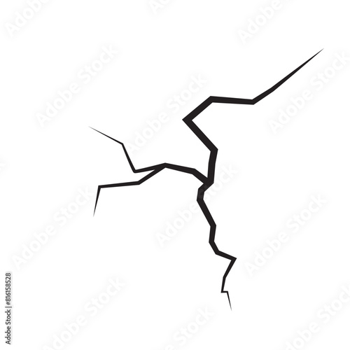 Wall crack black silhouettes, Surface cracks, earthquake effect. Ground split fracture line icon.  Broken ground, wall, glass vector. Hole in cracked wall.