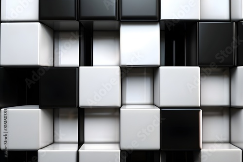 Abstract wallpaper created from interlocking Black Blocks. Business 3D Render with copy-space Generative AI 