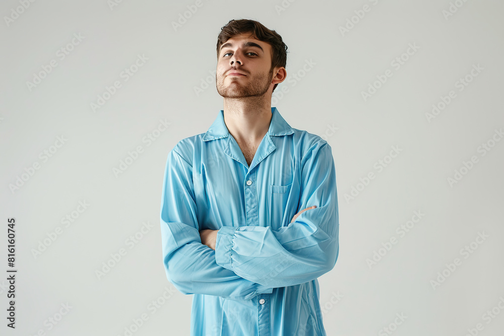 Young attractive boy in pajama on grey background Young attractive boy in pajama on grey background