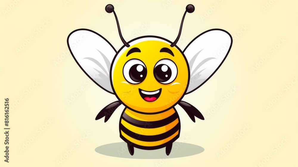 A cute, friendly cartoon bee character illustrated with bright colors and a joyful expression A cute, friendly cartoon bee character illustrated with bright colors and a joyful expression