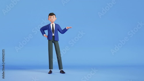 Man thinking and looking for answer, 3d render. Shrugs his shoulders. uncertainty, question, no solution concept. Character animation. hopelessness, despair. puzzled, confused person motion design