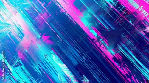 Abstract blue  mint and pink background with interlaced digital glitch and distortion effect. Futuristic cyberpunk design. Retro futurism  webpunk  rave 80s 90s cyberpunk aesthetic techno neon colors