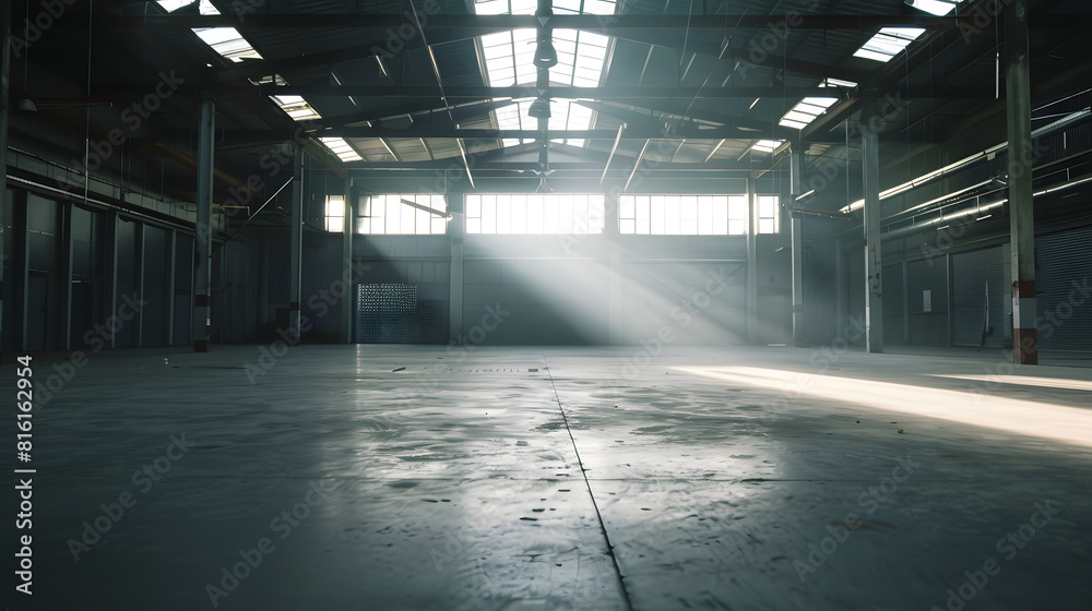 Obraz premium Interior of empty warehouse : Generative AI