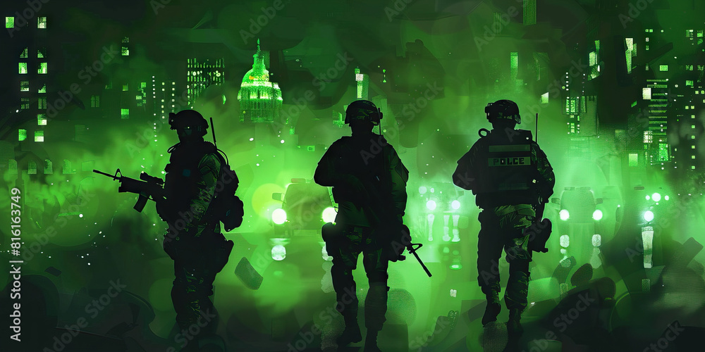 Legislation (Green): Symbolizes legislative efforts to regulate or restrict police militarization practices