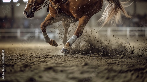 This image focuses intently on the lower portion of the horse, showcasing the dynamic motion and intricate details photo
