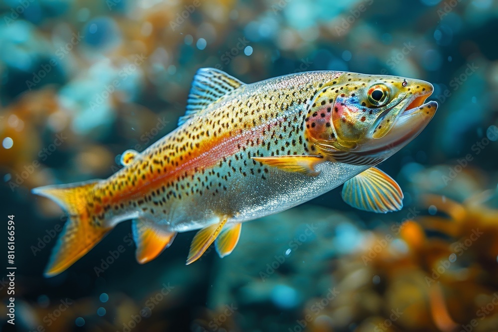 Naklejka premium Rainbow Trout in a mountain stream, representing pristine freshwater habitats. 
