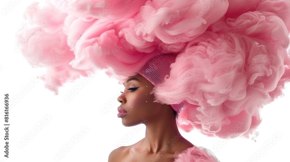 Contemporary Milliner Using Augmented Reality to Model Cotton Candy Cloud Hat with Buttercream Crystals Contemporary Milliner Using Augmented Reality to Model Cotton Candy Cloud Hat with Buttercream Crystals