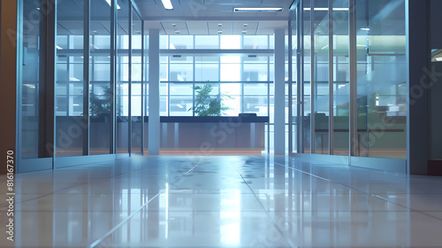 Wallpaper Mural Empty office hall with glass walls and doors Reception desk and corridor : Generative AI Torontodigital.ca