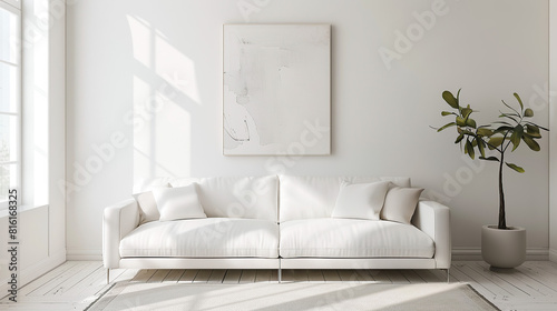 Art Home. Contemporary Interior with white sofa and painting