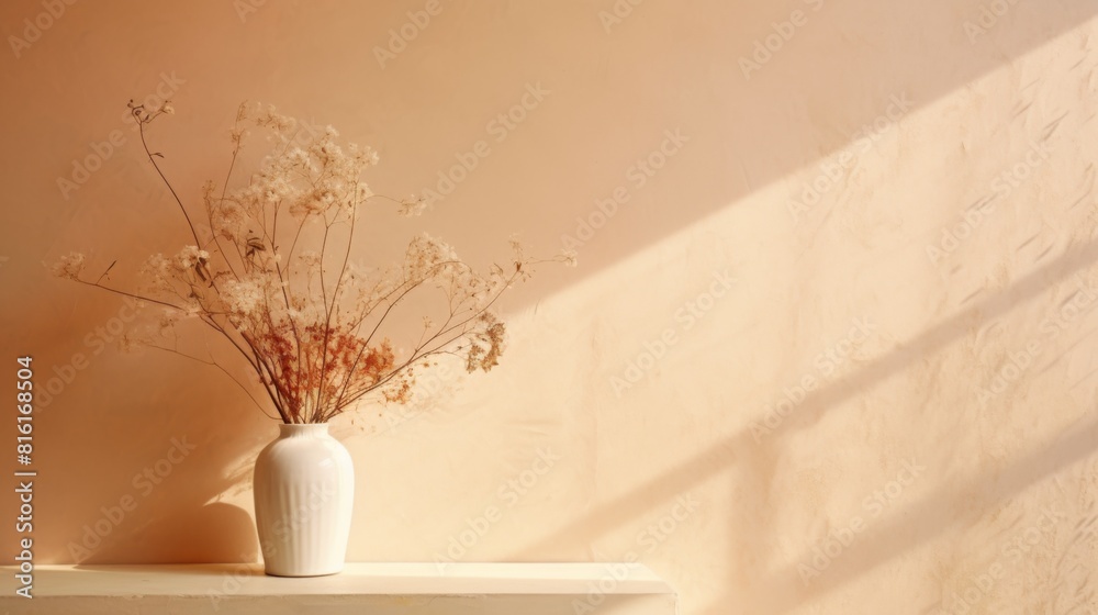A soothing image of dried botanicals in a ceramic vase cast by gentle sunlight, creating a tranquil scene A soothing image of dried botanicals in a ceramic vase cast by gentle sunlight, creating a tranquil scene