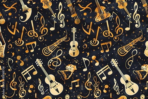 Close-up of assorted musical instruments on dark background photo