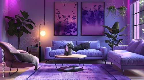 interior with sofa, 3d illustration, 3d render, Generative AI illustrations. photo