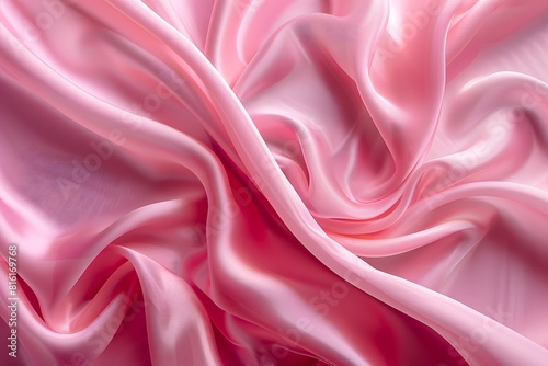 Close up of pink silk fabric with numerous folds
