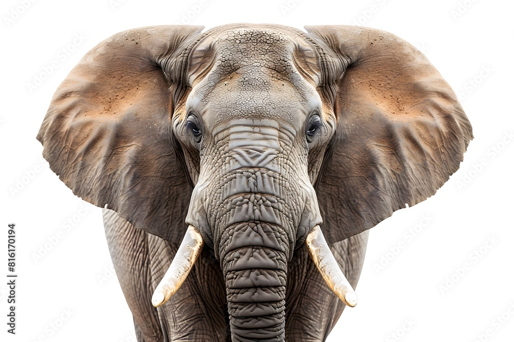 Obraz premium An elephant with tusks in front of a plain white background