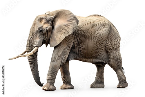 An elephant walking on a white surface