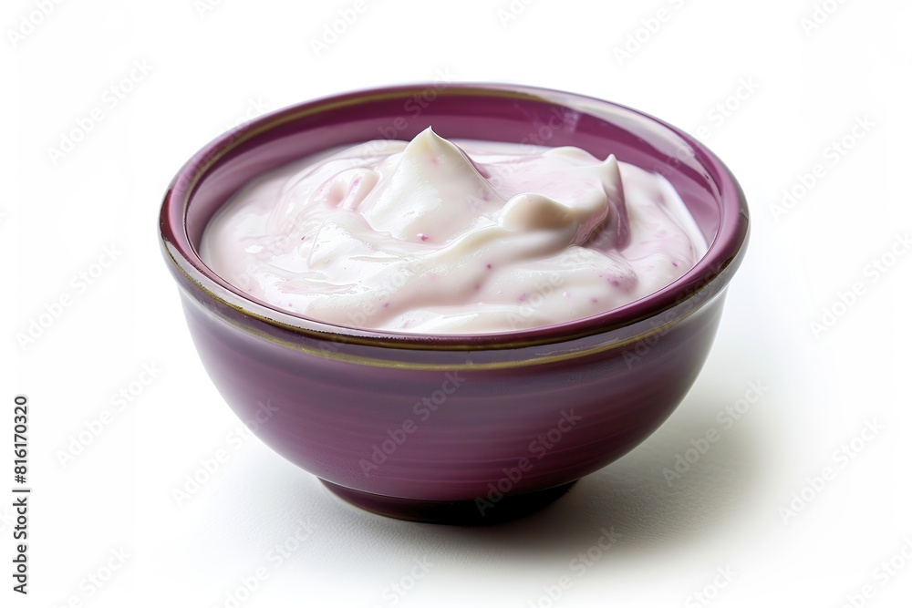 Bowl with white yogurt on white background Bowl with white yogurt on white background