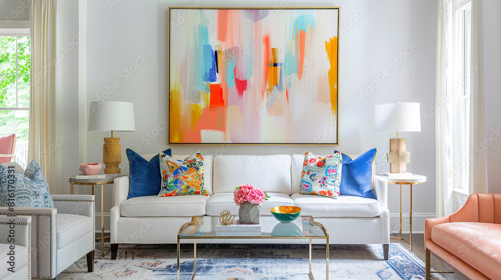 custom made wallpaper toronto digitalArt Home. Contemporary Interior with white sofa and painting