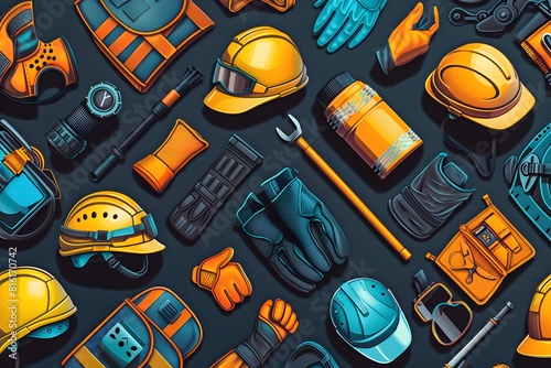 Various construction equipment on a black background photo