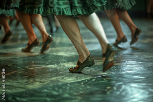 Illustration of a traditional Irish dancer's fast steps, with a series of fading feet showing the precise footwork
