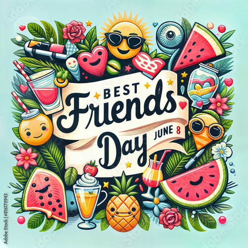 Best Friends Day. June 8. Holiday concept. Template for background, banner, card, poster with text inscription. Vector EPS10 illustration created with generative ai.