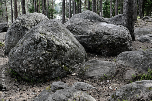 large stones boulders in a deep forest