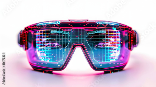 Ai glasses with facial recognition for security isolated on white background  pop-art  png 