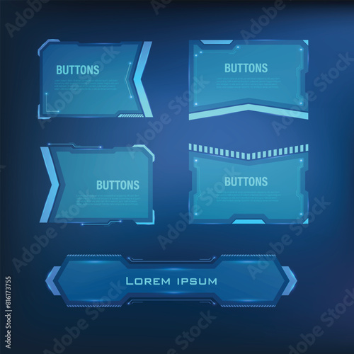 button set Techno-futuristic style sci-fi color blue 6