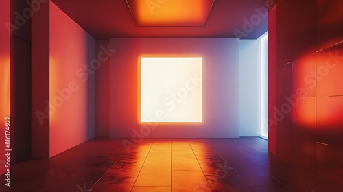 The image is a 3D rendering of a room with a glowing portal in the center