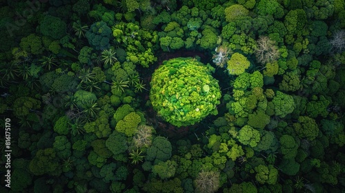 Behold the lush green forest from a bird s eye view cradling the Earth in your hands a visual ode to our planet s beauty This aerial perspective showcases the intricate textures of the fore photo