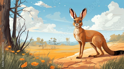 Kangaroo flat design side view wildlife sanctuary theme animation Splitcomplementary color scheme © NeeArtwork