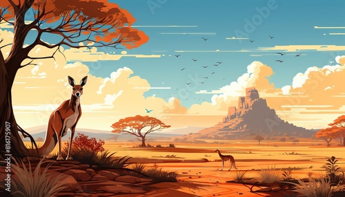 Kangaroo flat design top view outback adventure theme animation Triadic Color Scheme