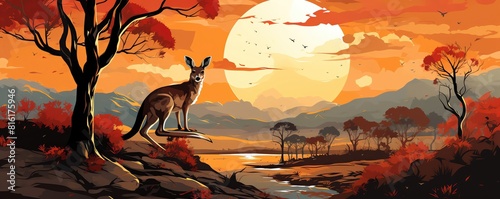 Kangaroo flat design top view bushland ecosystem theme animation Complementary Color Scheme