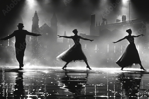 Group of Dancers Performing in Black and White
